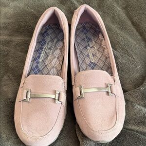 Skechers Women's Blush Pink Suede Loafers with Metallic Detail